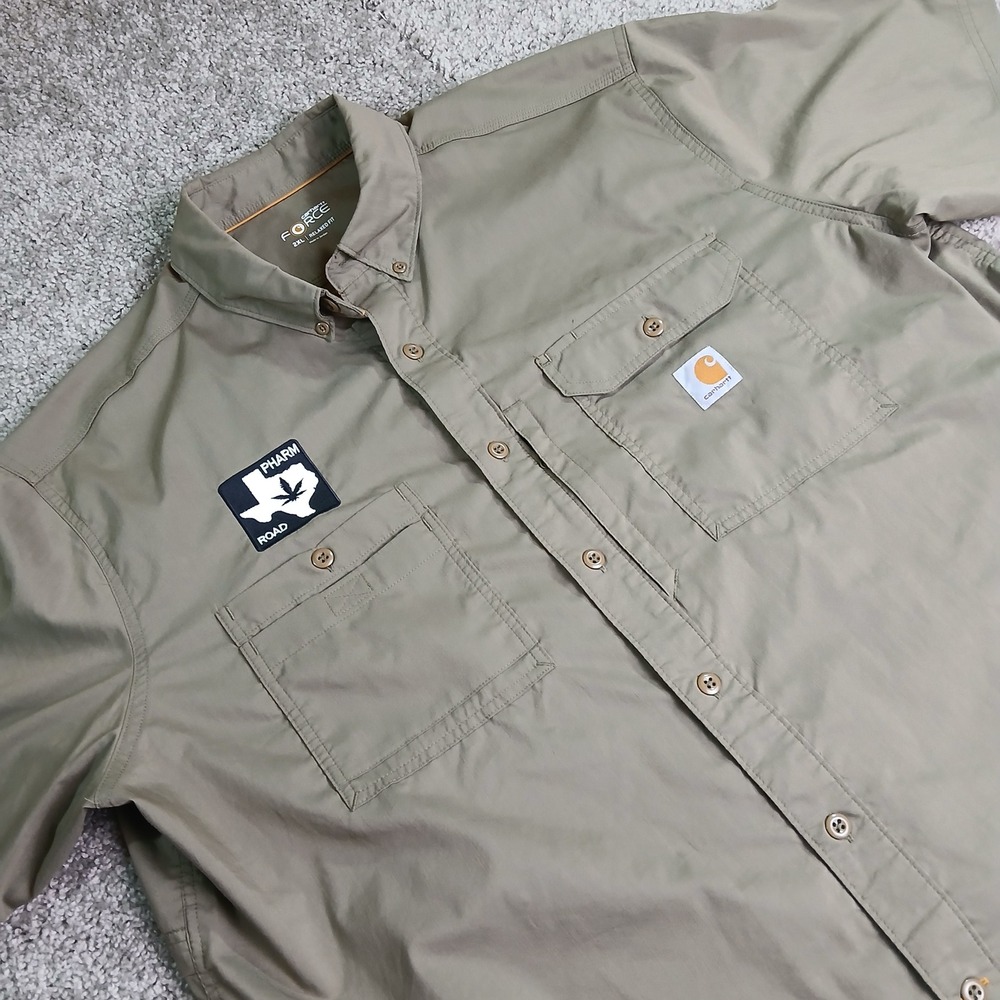 Carhartt Force Mens 2XL Khaki Tan Short Sleeve Button Down Work Shirt Relax fit